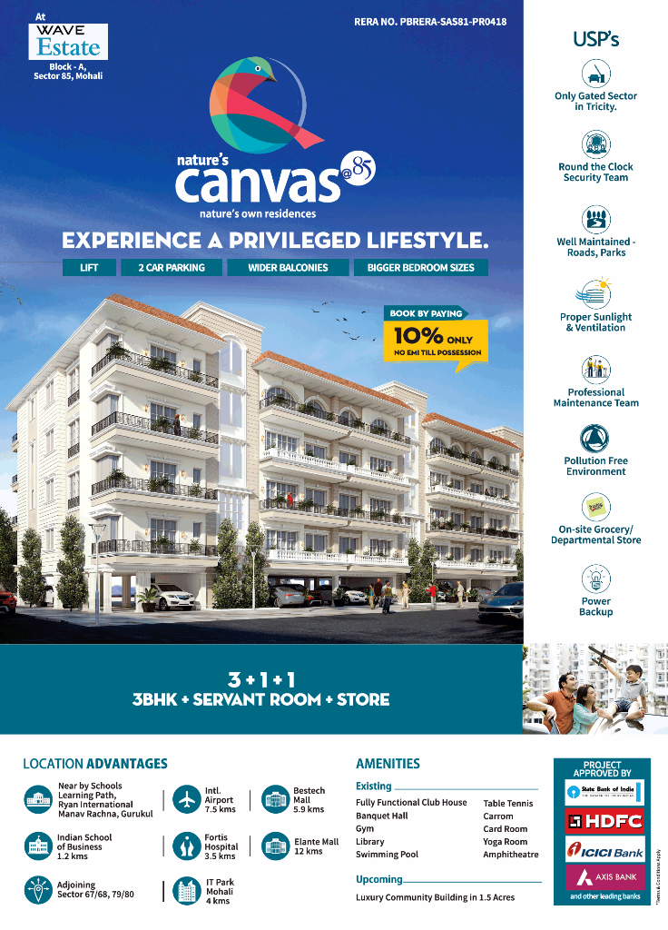 Book by paying 10% only no EMI till possession at Natures Canvas Mohali Update